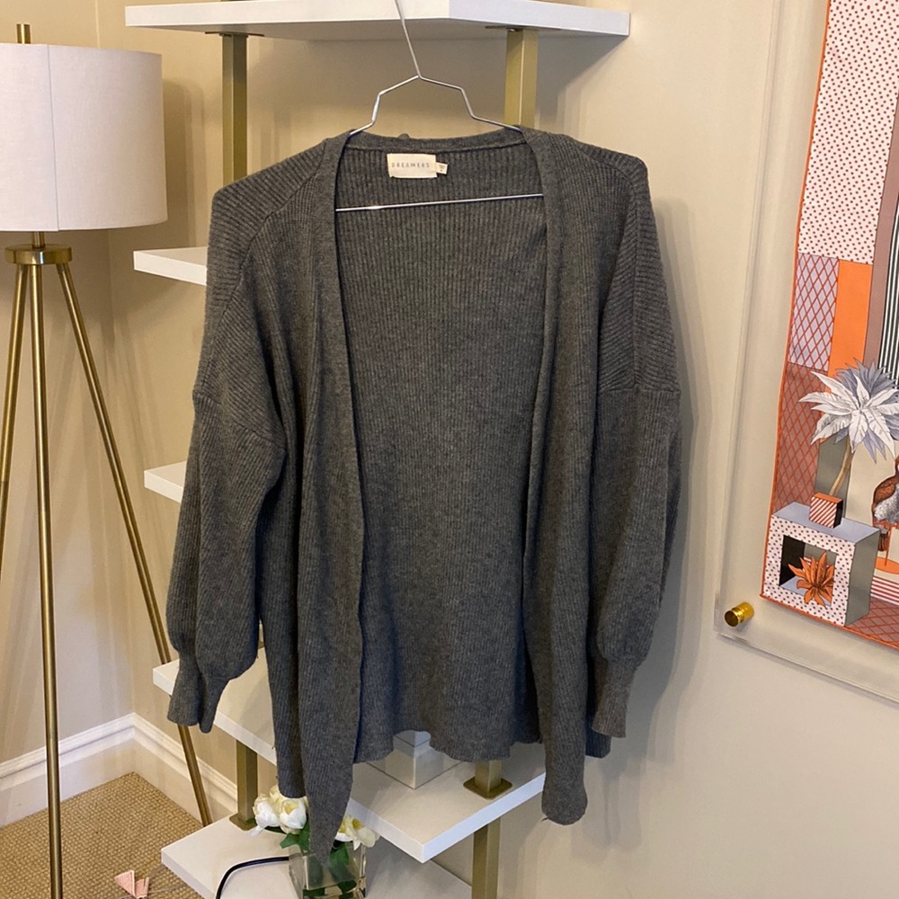 Balloon Sleeve Grey Cardigan